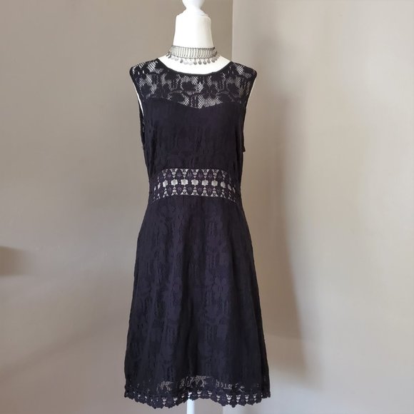 Free People Black Lace Waist Cutout Shift Dress Size M - Picture 2 of 16